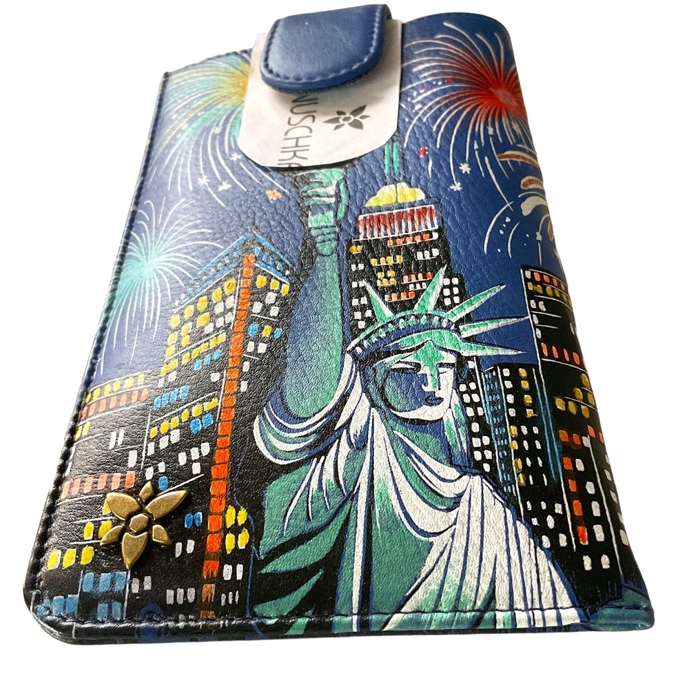 Anuschka Hand Painted Leather Lady Liberty Eye Glass Case or Cell Phone